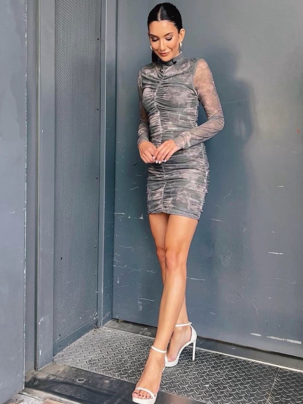 Zara Smoke-Patterned Ruched Mesh Mini Dress - Picture 2 of 8
